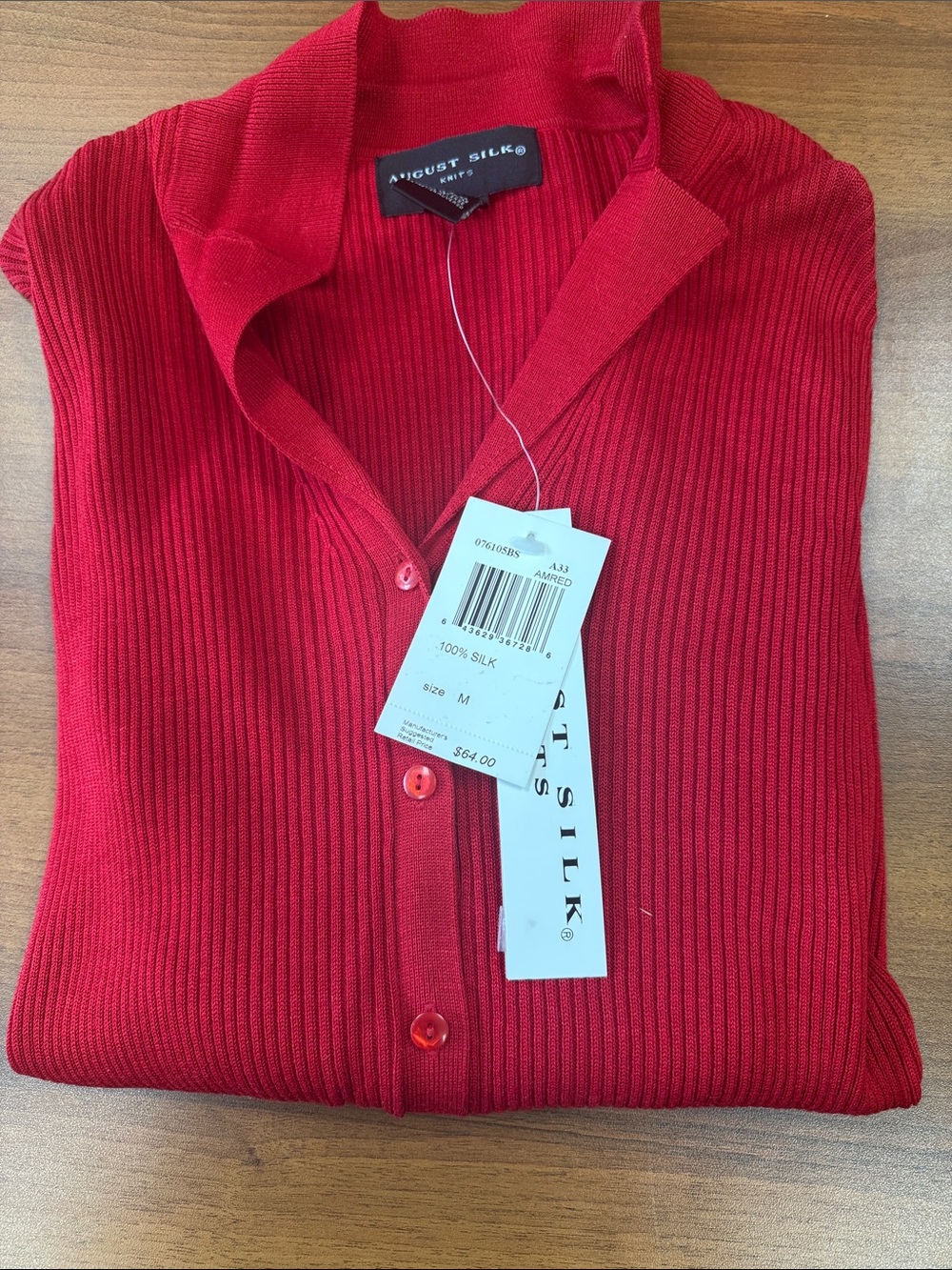 august silk Red Ribbed Button-Up Cardigan - Picture 5 of 6
